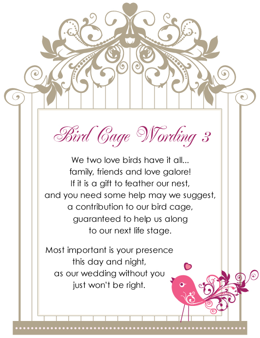 How should wedding gift cards be worded?